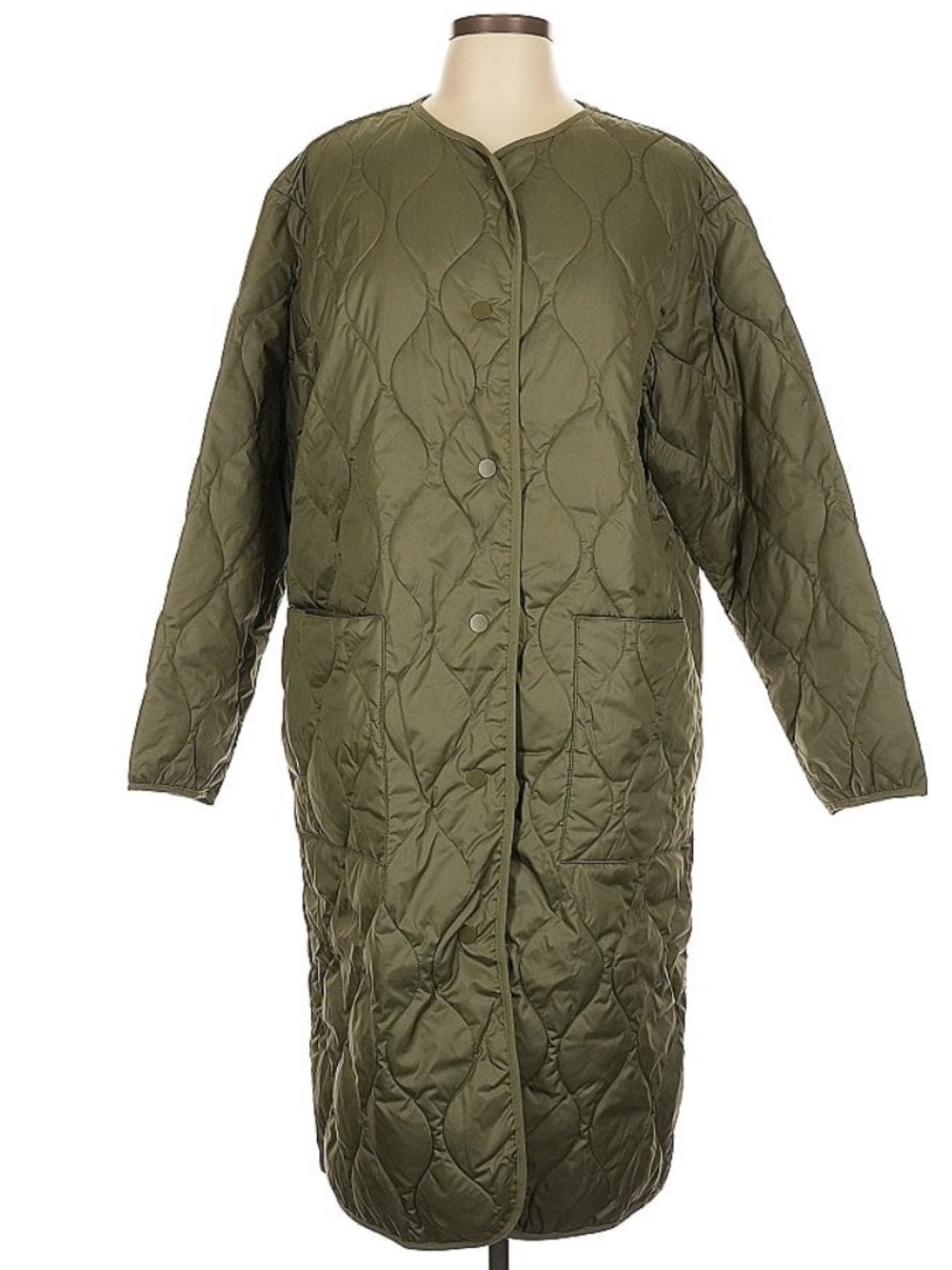 Everlane Olive Green Quilted Long Trench Coat